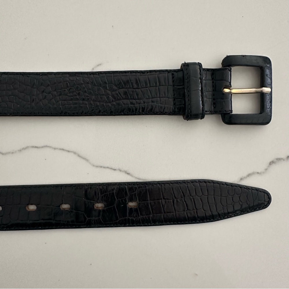 Vintage Banana Republic Crocodile Embossed Leather Belt Square Buckle in Black S